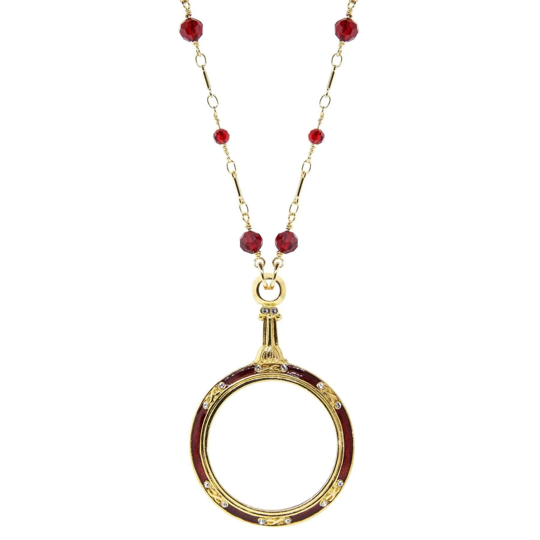 1928 Jewelry Glass Beaded Station Chain Deco Magnification Enamel & Crystal Pendant Necklace 30" - Magnification Power: 1-2X 1928 Jewelry