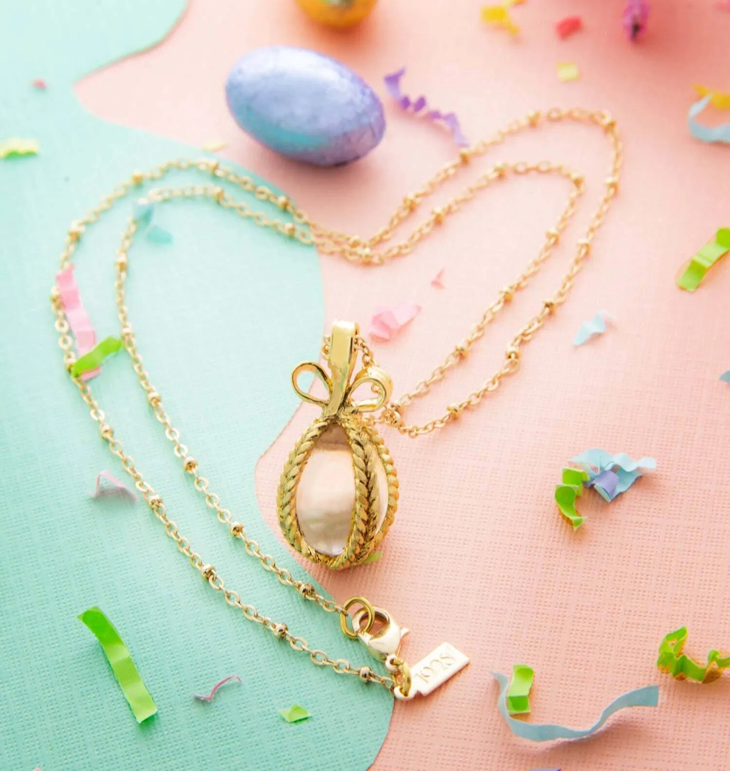 1928 Jewelry Glass Egg Pendant Necklace 24" 1928 Jewelry