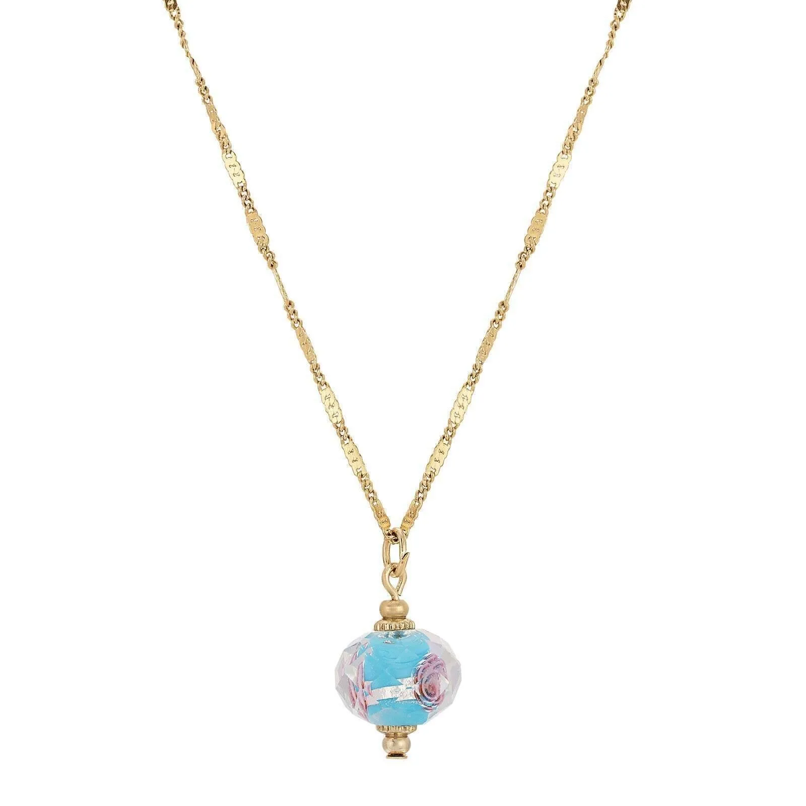 1928 Jewelry Glass Rondell Bel Fiore Bead Drop Necklace 15"   3" Extender 1928 Jewelry