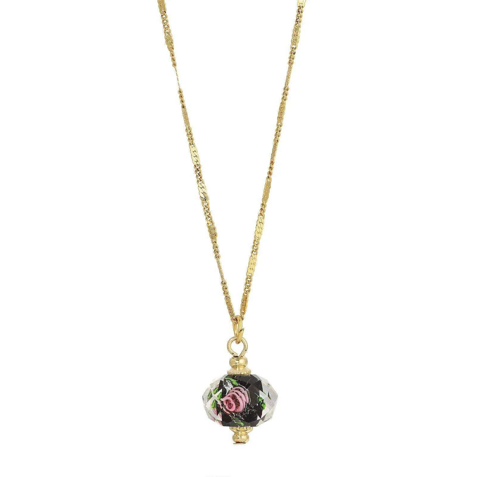 1928 Jewelry Glass Rondell Bel Fiore Bead Drop Necklace 15"   3" Extender 1928 Jewelry