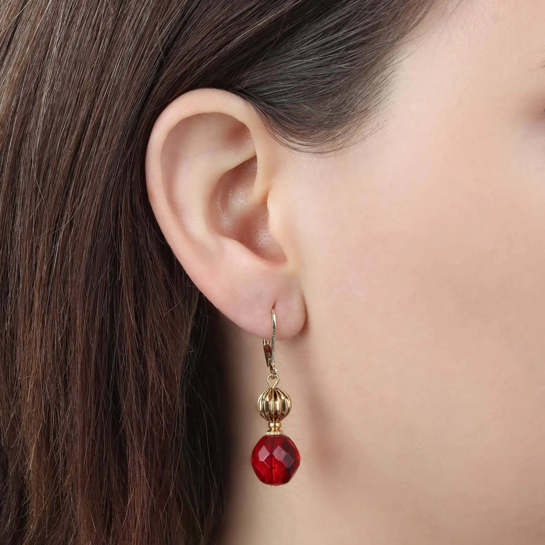 1928 Jewelry Glimmering Siam Red Dangling Earrings 1928 Jewelry