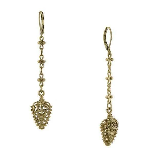 1928 Jewelry Gold Art Nouveau Inspired Filigree Linear Earrings 1928 Jewelry
