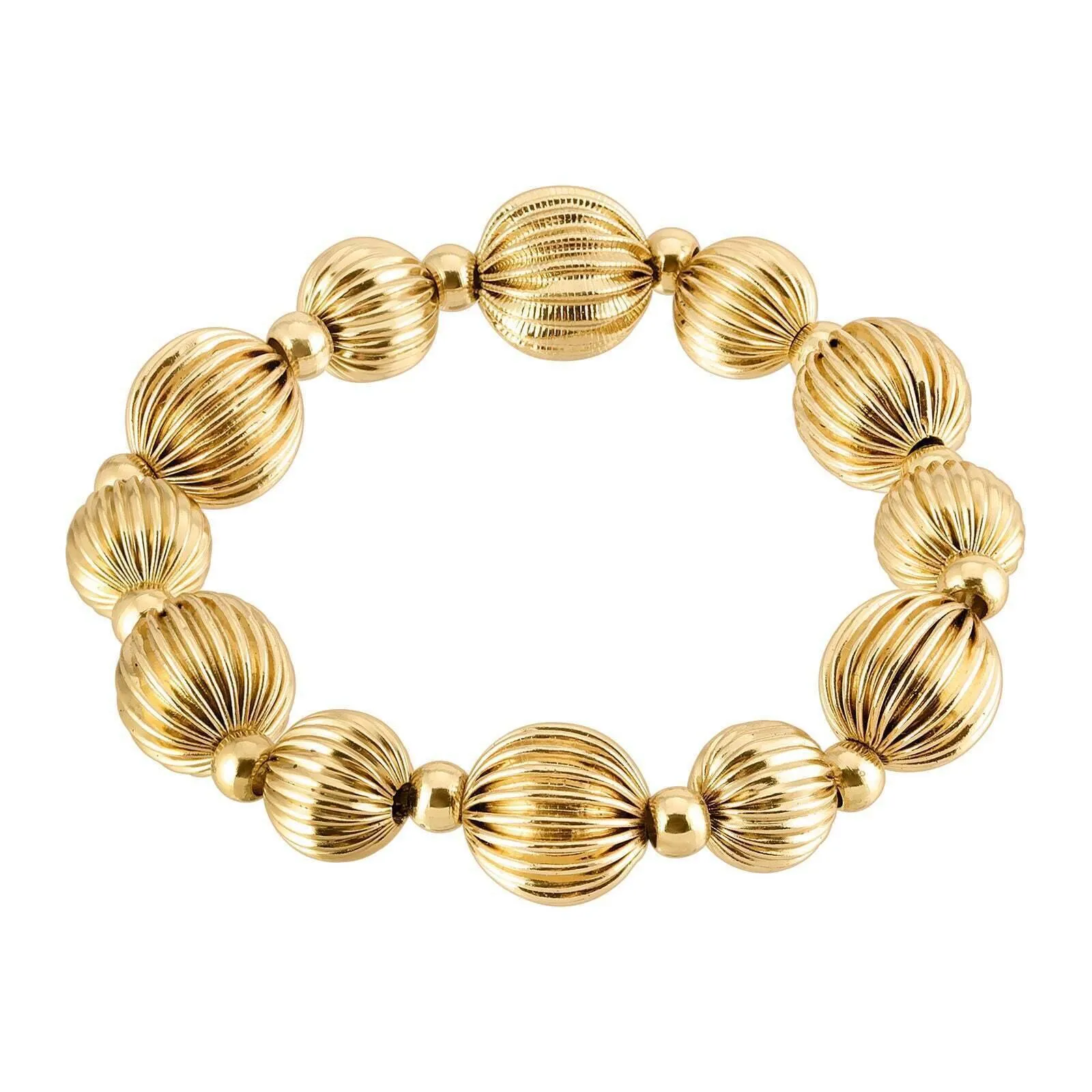 1928 Jewelry Gold Callisto Round Corrugated Ball Stretch Bracelet 1928 Jewelry