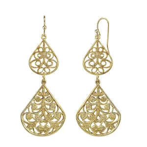 1928 Jewelry Gold Classic Teardrop Filigree Drop Earrings 1928 Jewelry