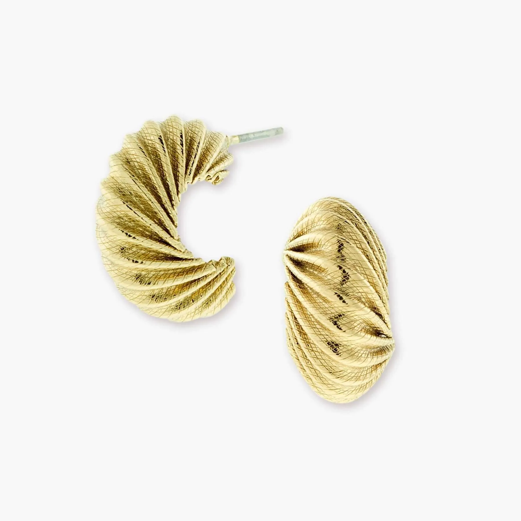 1928 Jewelry Gold Corrugated Half Hoop Post Earrings 1928 Jewelry