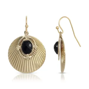 1928 Jewelry Gold Corrugated Shell & Oval Black Oval Stone Drop Earrings 1928 Jewelry