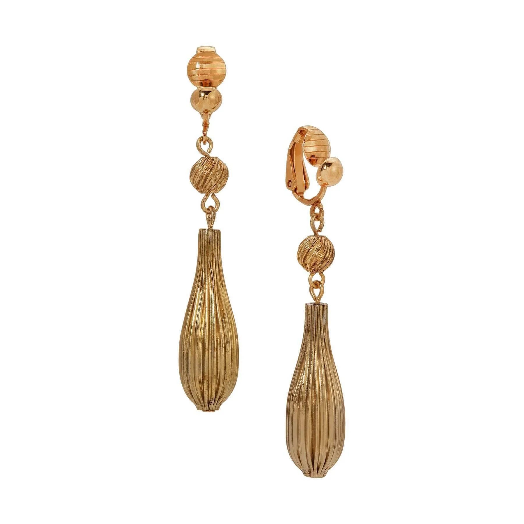 1928 Jewelry Gold Corrugated Textured Dangle clip On Earrings 1928 Jewelry