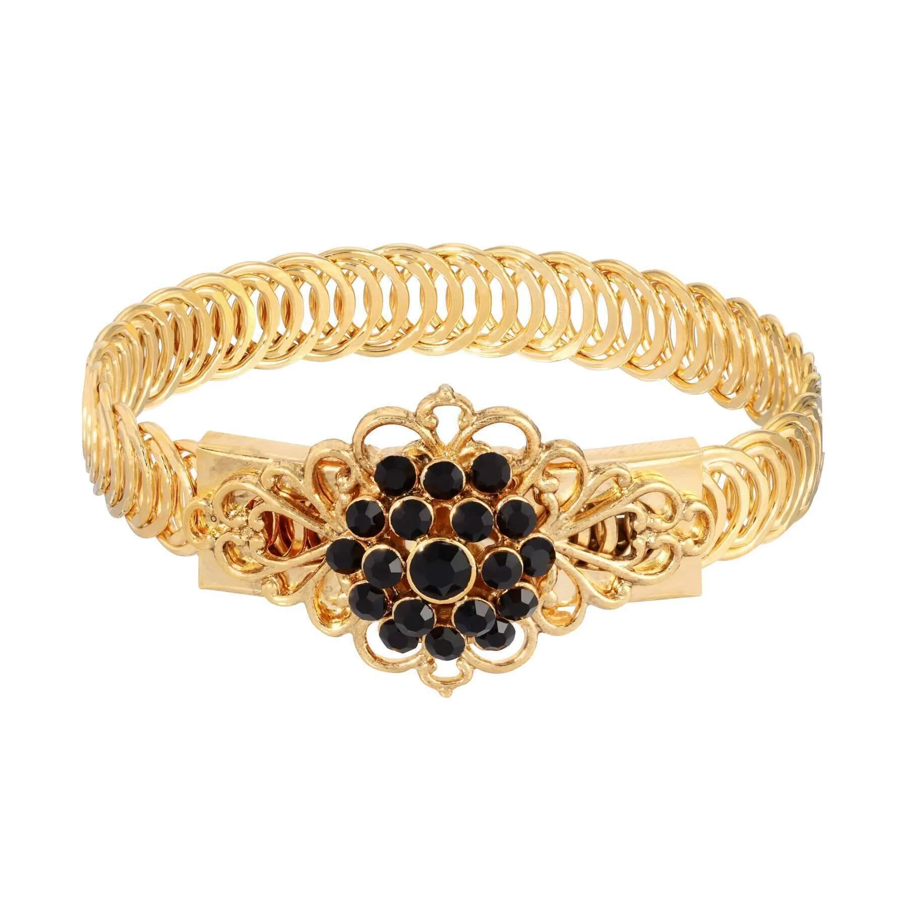 1928 Jewelry Gold Dipped Crystal Flower Overlay Belt Bracelet 1928 Jewelry