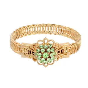 1928 Jewelry Gold Dipped Crystal Flower Overlay Belt Bracelet 1928 Jewelry