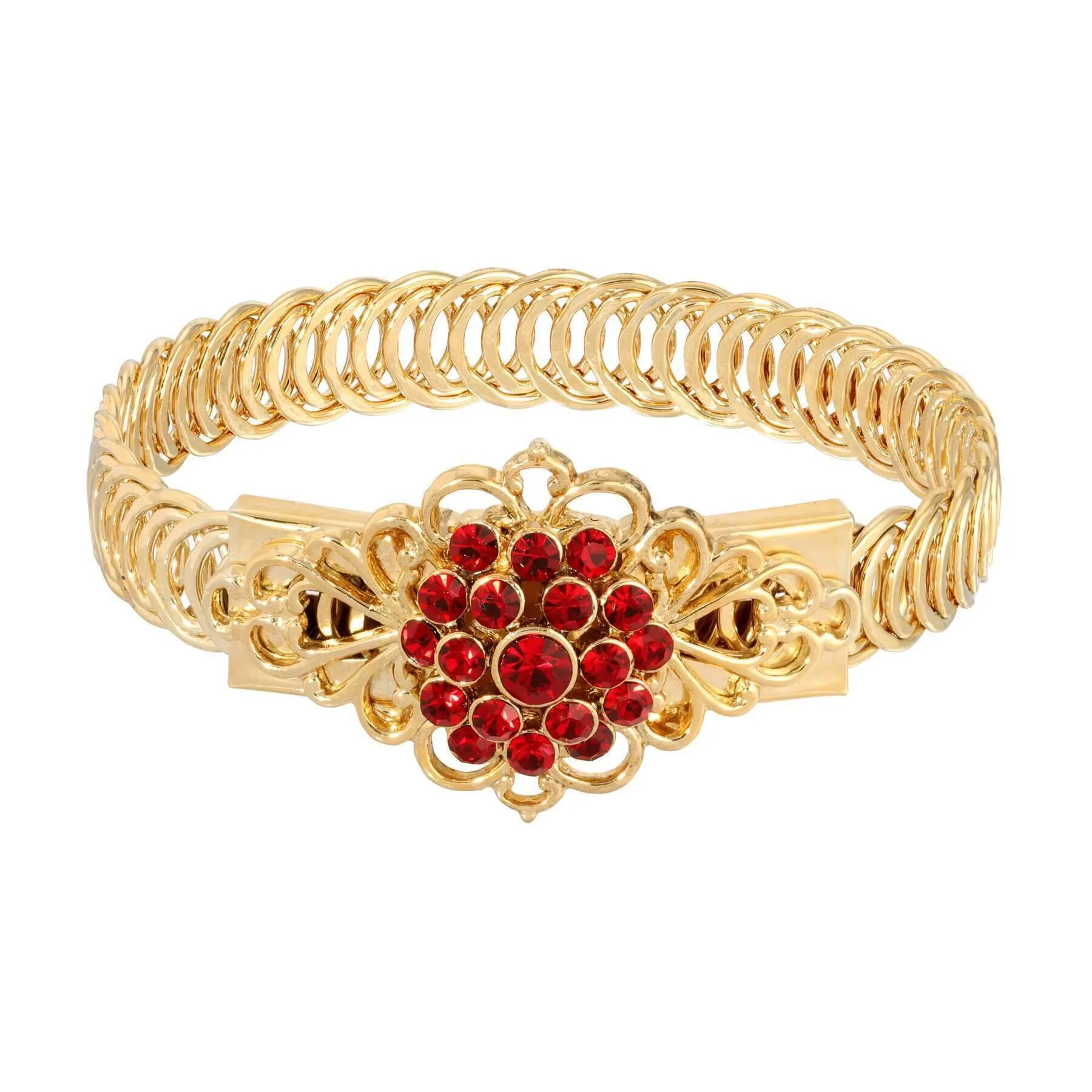 1928 Jewelry Gold Dipped Crystal Flower Overlay Belt Bracelet 1928 Jewelry