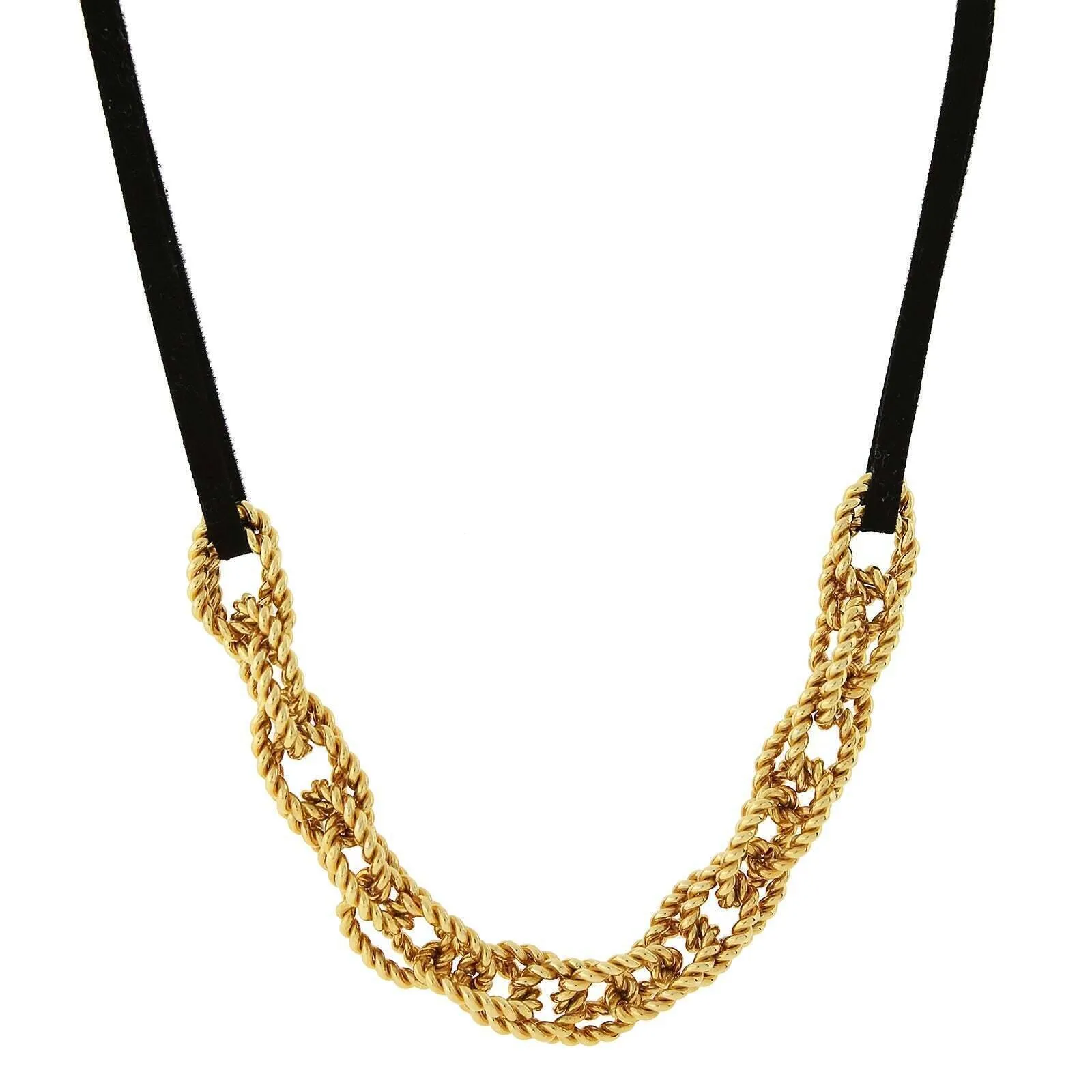 1928 Jewelry Gold Double Parallel Curb Chain Black Suede Necklace 16"   3" Extender 1928 Jewelry