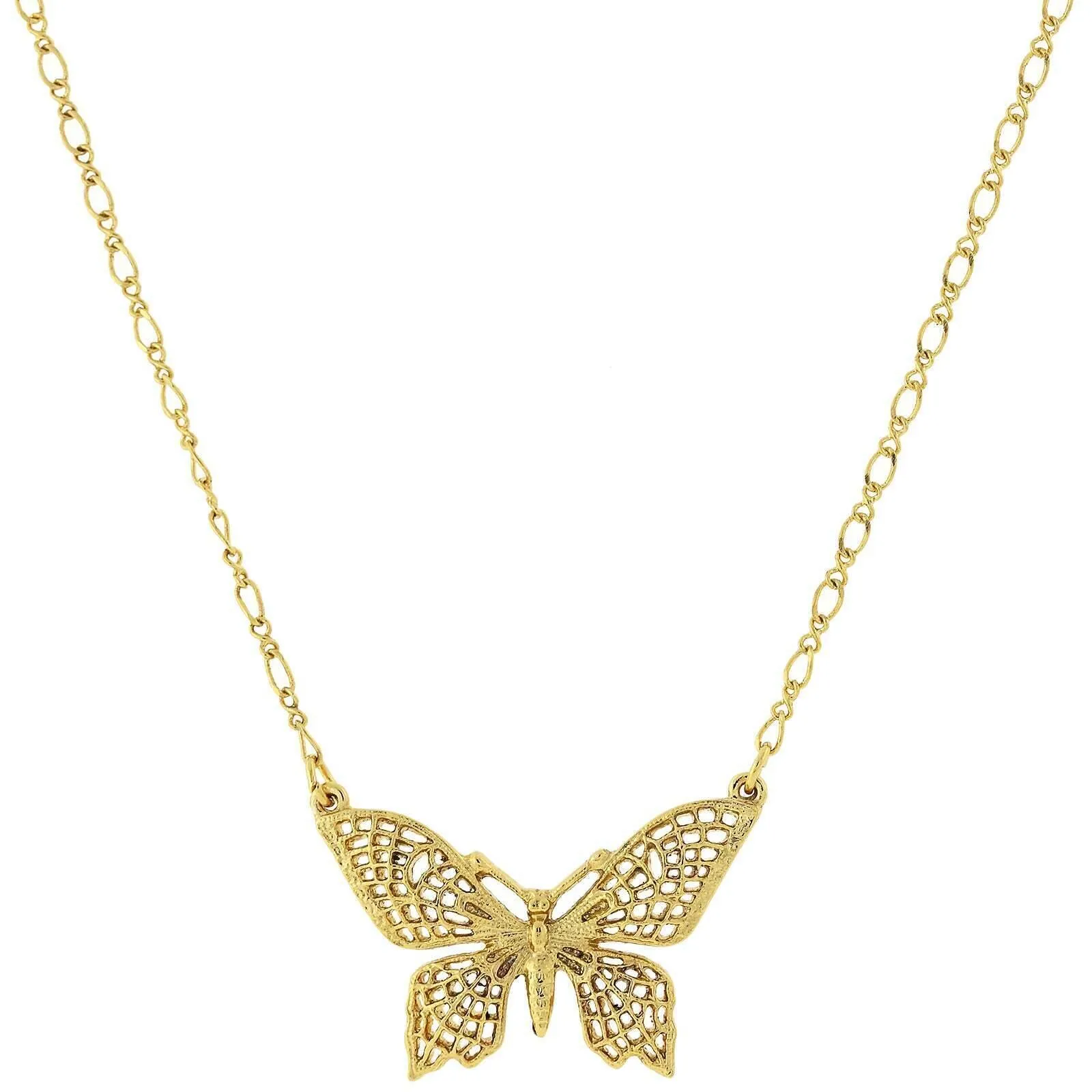 1928 Jewelry Gold Filigree Butterfly Pendant Necklace 16"   3" Extender 1928 Jewelry