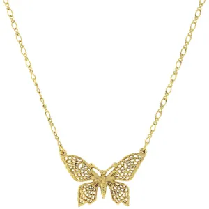 1928 Jewelry Gold Filigree Butterfly Pendant Necklace 16"   3" Extender 1928 Jewelry