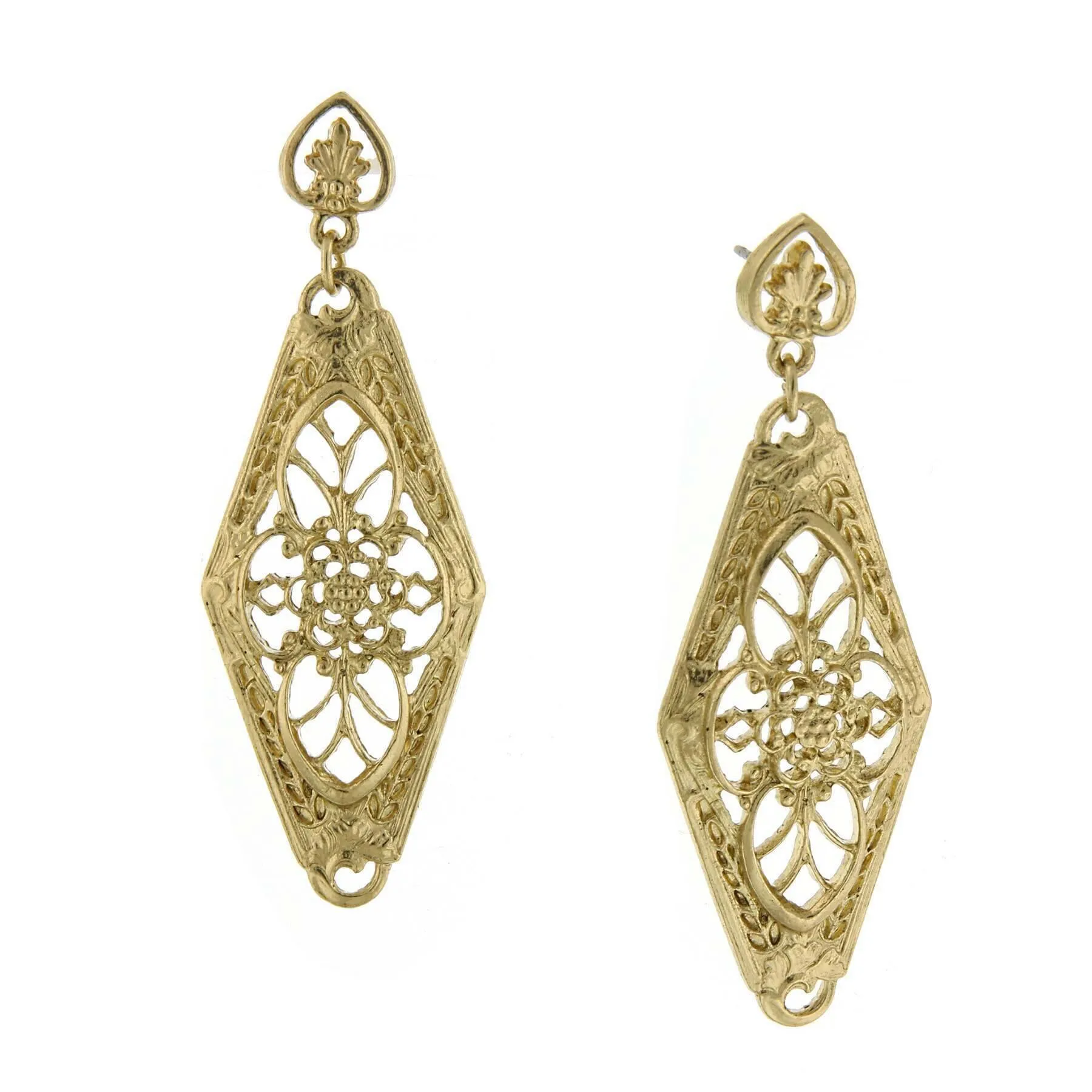 1928 Jewelry Gold Filigree Lantern Post Drop Earrings 1928 Jewelry