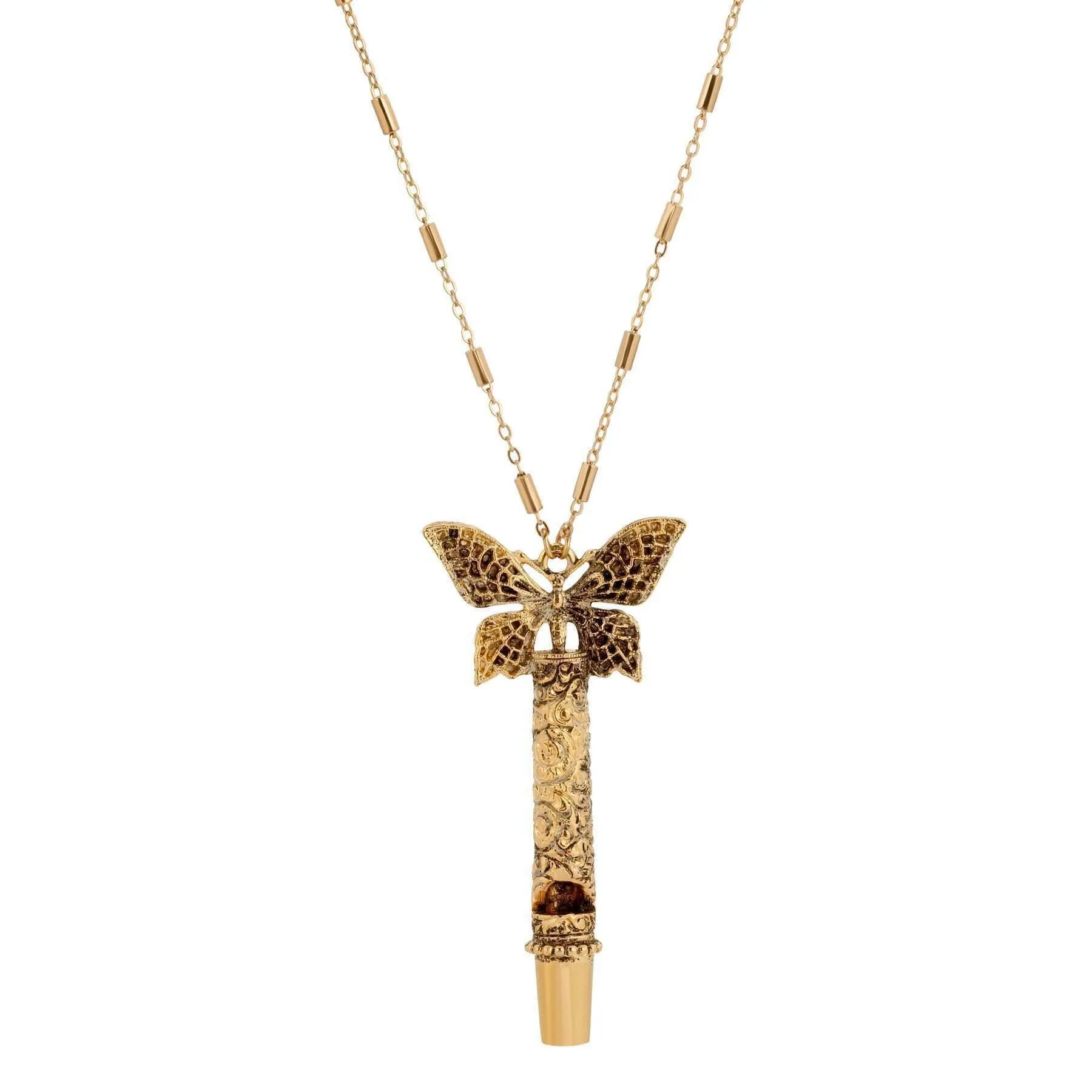 1928 Jewelry Gold Filigree Whistle Butterfly Pendant Necklace 28" 1928 Jewelry
