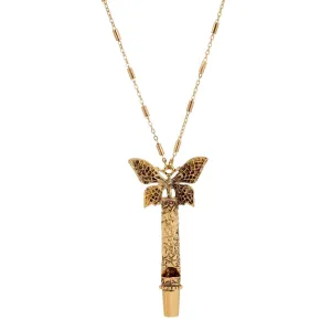 1928 Jewelry Gold Filigree Whistle Butterfly Pendant Necklace 28" 1928 Jewelry