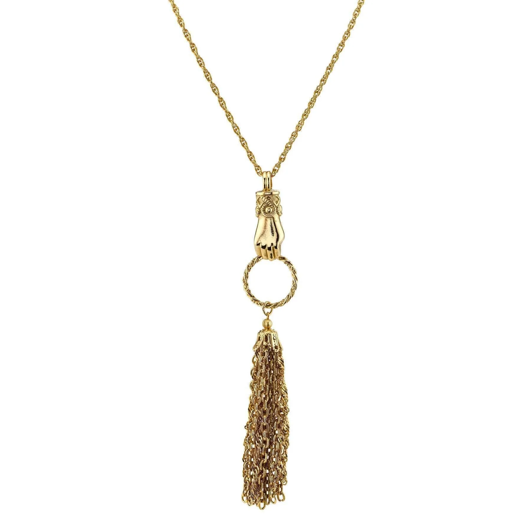1928 Jewelry Gold Hand And Tassel Necklace 30" 1928 Jewelry