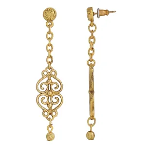 1928 Jewelry Gold Heart Filigree Linear Post Drop Earrings 1928 Jewelry