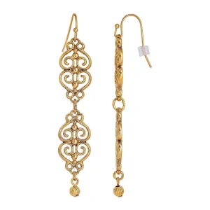 1928 Jewelry Gold Heart Filigree Wire Dangling Earrings 1928 Jewelry