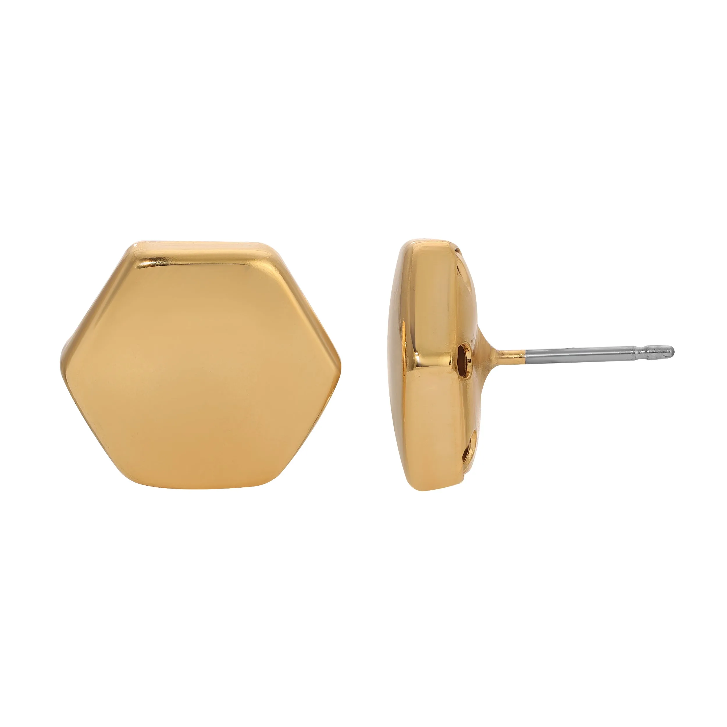 1928 Jewelry Gold Hexagon Post Button Earrings 1928 Jewelry