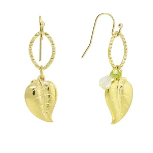 1928 Jewelry Gold Leaf Green & Pink Crystal Wire Drop Earrings 1928 Jewelry