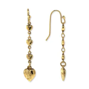 1928 Jewelry Gold Linear Linked Hearts & Etch Flower Drop Earrings 1928 Jewelry