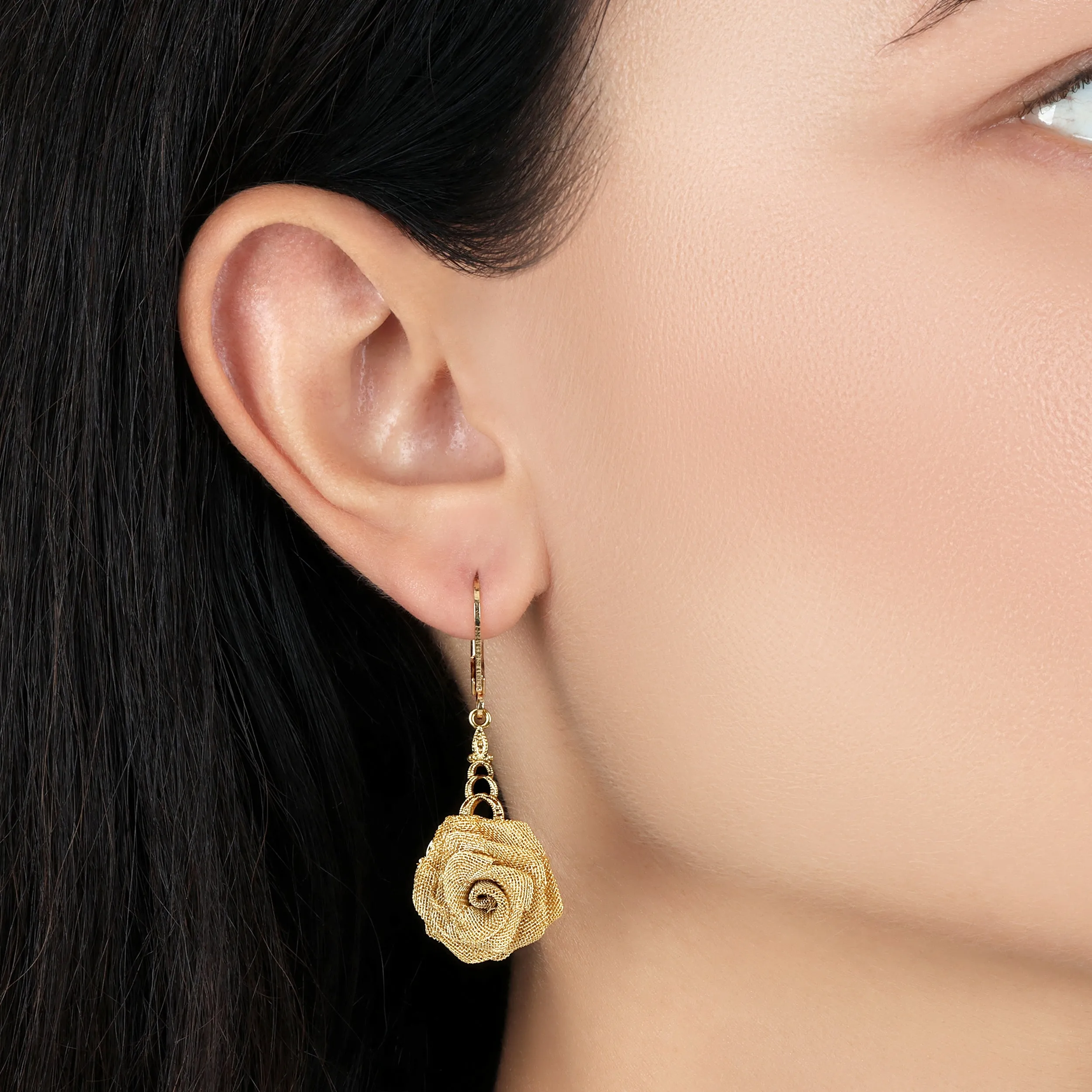1928 Jewelry Gold Mesh Flower Drop Earrings 1928 Jewelry