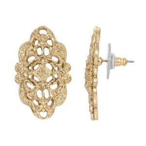 1928 Jewelry Gold Nouveau Signature Filigree Button Earrings 1928 Jewelry