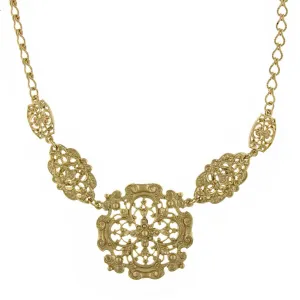 1928 Jewelry Gold Nouveau Signature Filigree Collar Necklace 16"   3" Extender 1928 Jewelry