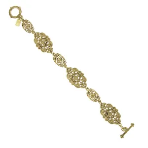 1928 Jewelry Gold Nouveau Signature Filigree Toggle Link Bracelet 7.5" 1928 Jewelry