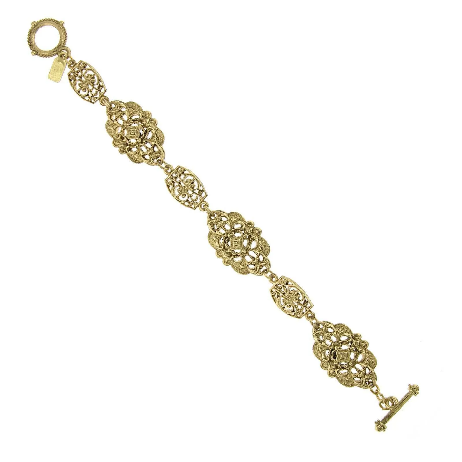 1928 Jewelry Gold Nouveau Signature Filigree Toggle Link Bracelet 7.5" 1928 Jewelry