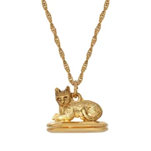 1928 Jewelry Gold Perched Cat Double Photo Locket Necklace 28" 1928 Jewelry