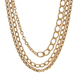 1928 Jewelry Gold Polished & Textured Multi Layered Chain Necklace 32" 1928 Jewelry