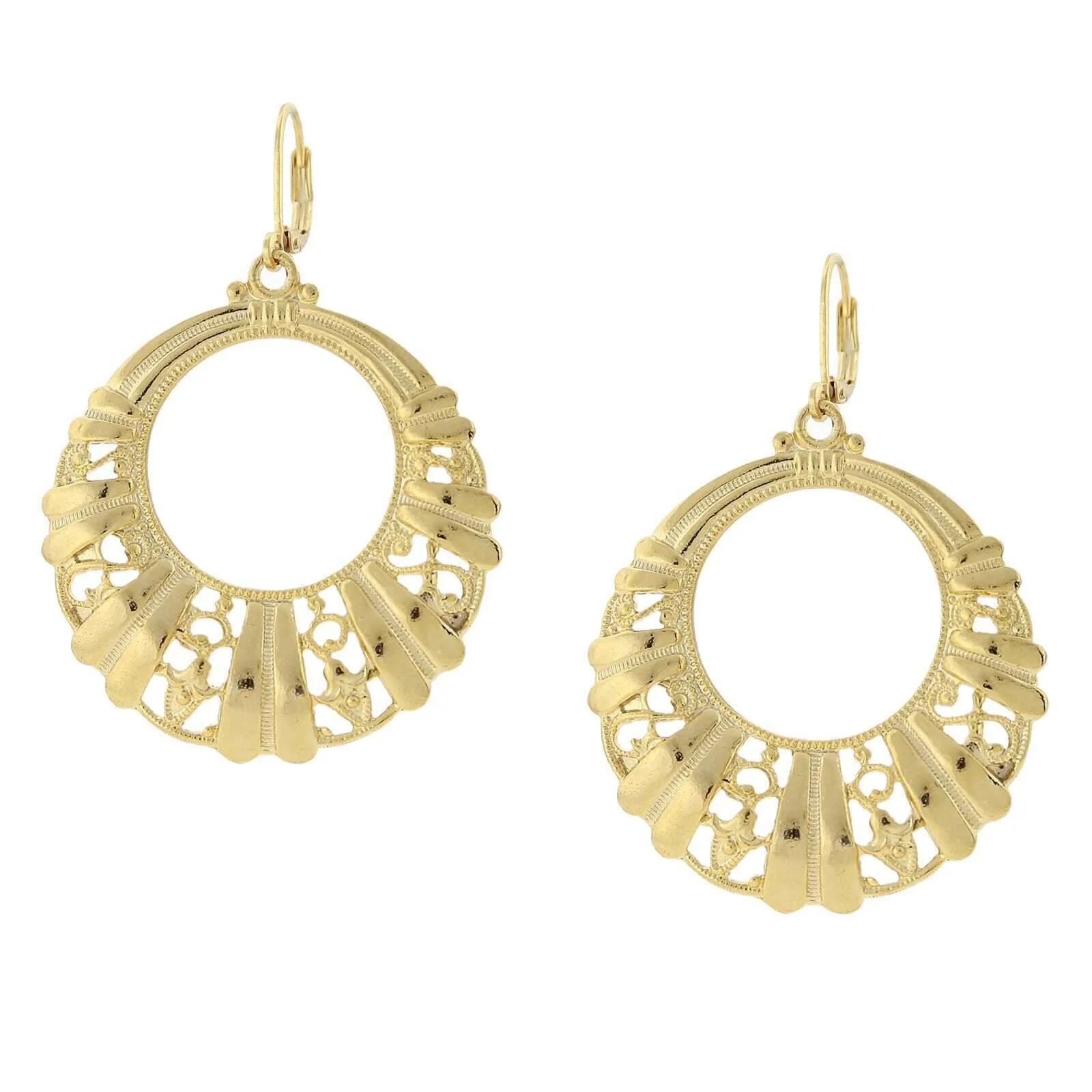 1928 Jewelry Gold Round Filigree Hoop Earrings 1928 Jewelry