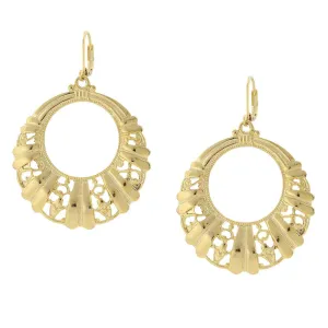 1928 Jewelry Gold Round Filigree Hoop Earrings 1928 Jewelry
