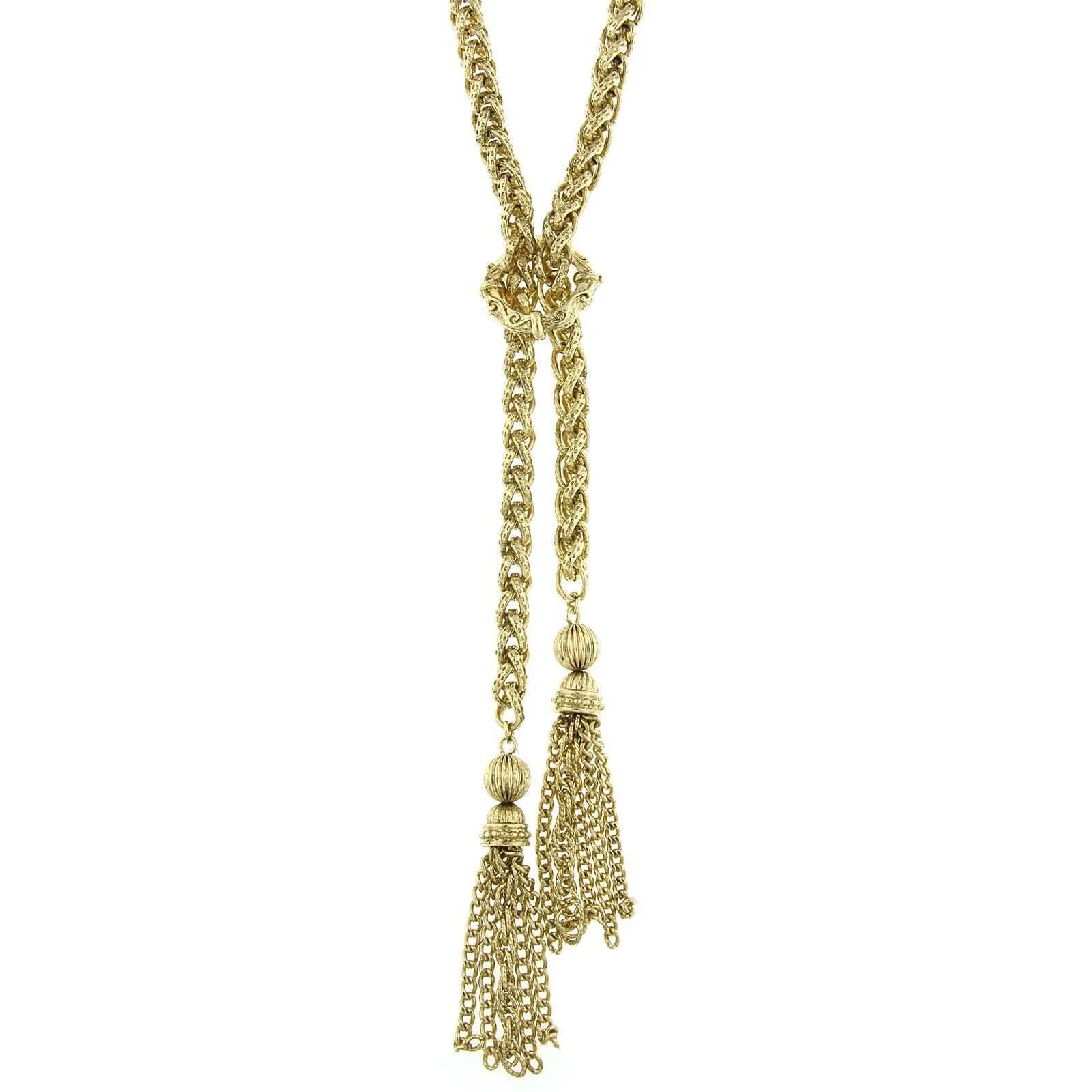 1928 Jewelry Gold Textured Braided Chain Tassel Necklace 27" 1928 Jewelry