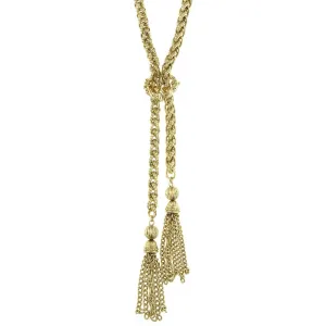 1928 Jewelry Gold Textured Braided Chain Tassel Necklace 27" 1928 Jewelry