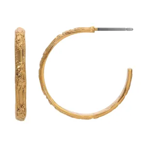 1928 Jewelry Gold Textured Rose Post Hoop Earrings 1928 Jewelry