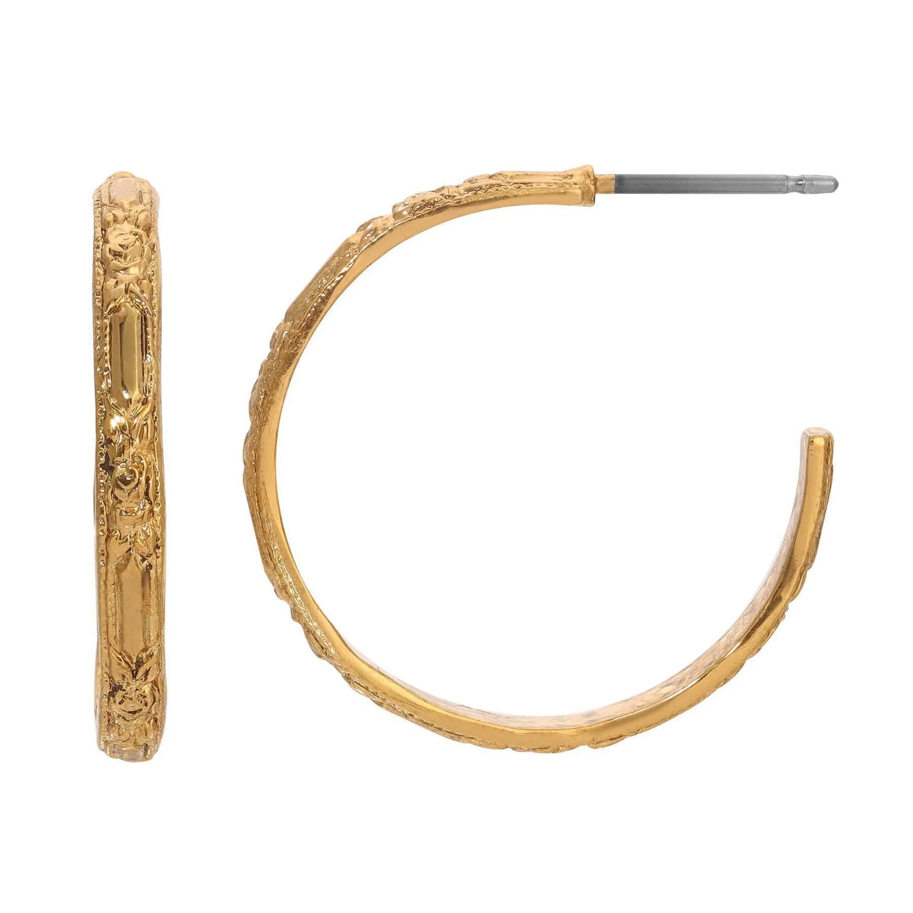 1928 Jewelry Gold Textured Rose Post Hoop Earrings 1928 Jewelry