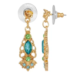 1928 Jewelry Gold Tone Aqua And Green Crystal Drop Earrings 1928 Jewelry