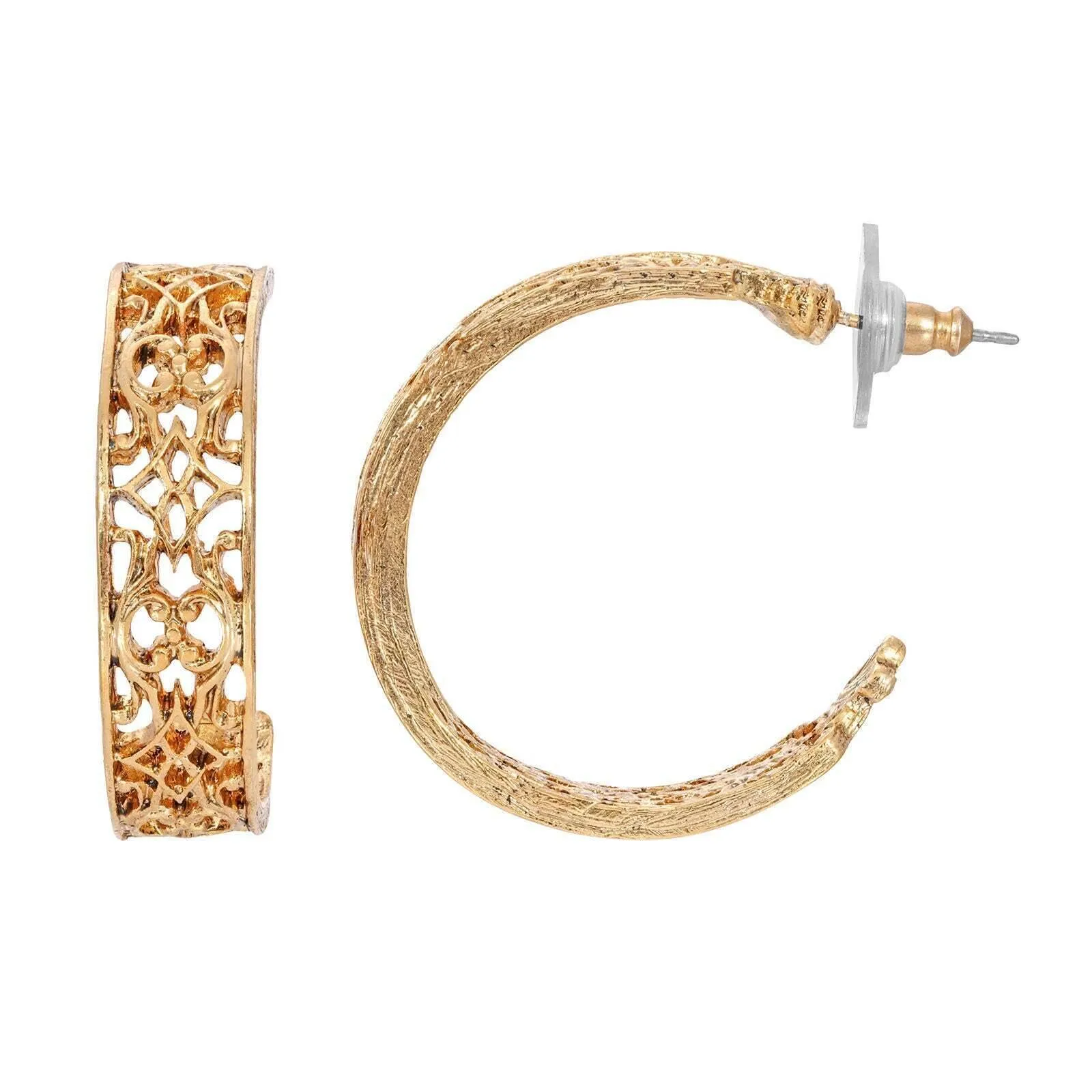 1928 Jewelry Gold Venice Treasure Filigree Hoop Earrings 1928 Jewelry