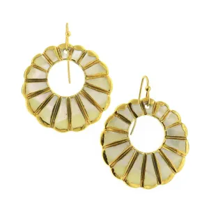 1928 Jewelry Gold With Mother Of Pearl Round Drop Wire Earrings 1928 Jewelry