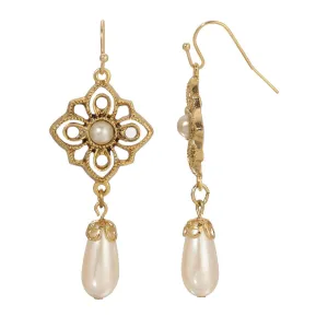 1928 Jewelry Golden Allure Teardrop Faux Pearl Dangling Earrings 1928 Jewelry