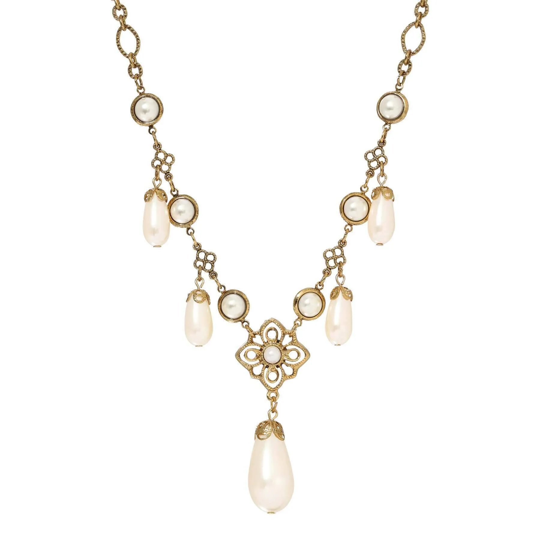 1928 Jewelry Golden Allure Teardrop Faux Pearl Pendant Necklace 15"   3" Extension 1928 Jewelry