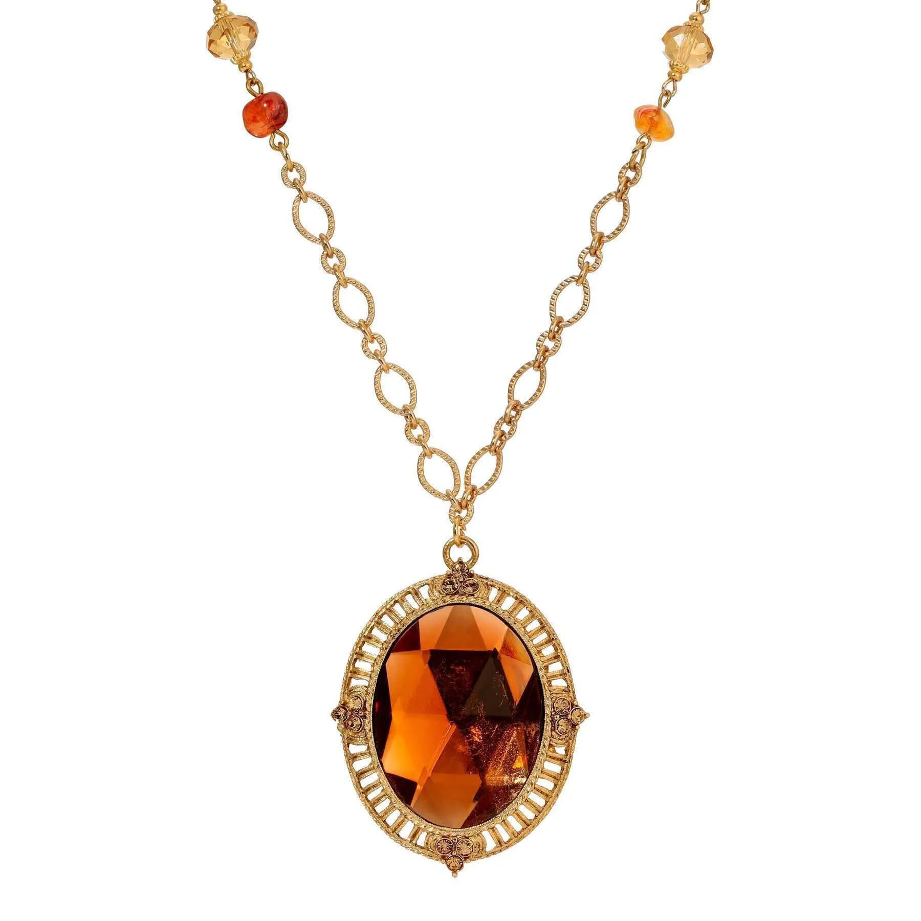 1928 Jewelry Golden Autumn Topaz Crystal Radiance Pendant Necklace 28" 1928 Jewelry