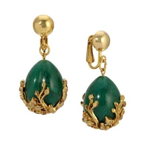 1928 Jewelry Golden Bloom Teardrop Marble Green Stone Clip On Earrings 1928 Jewelry