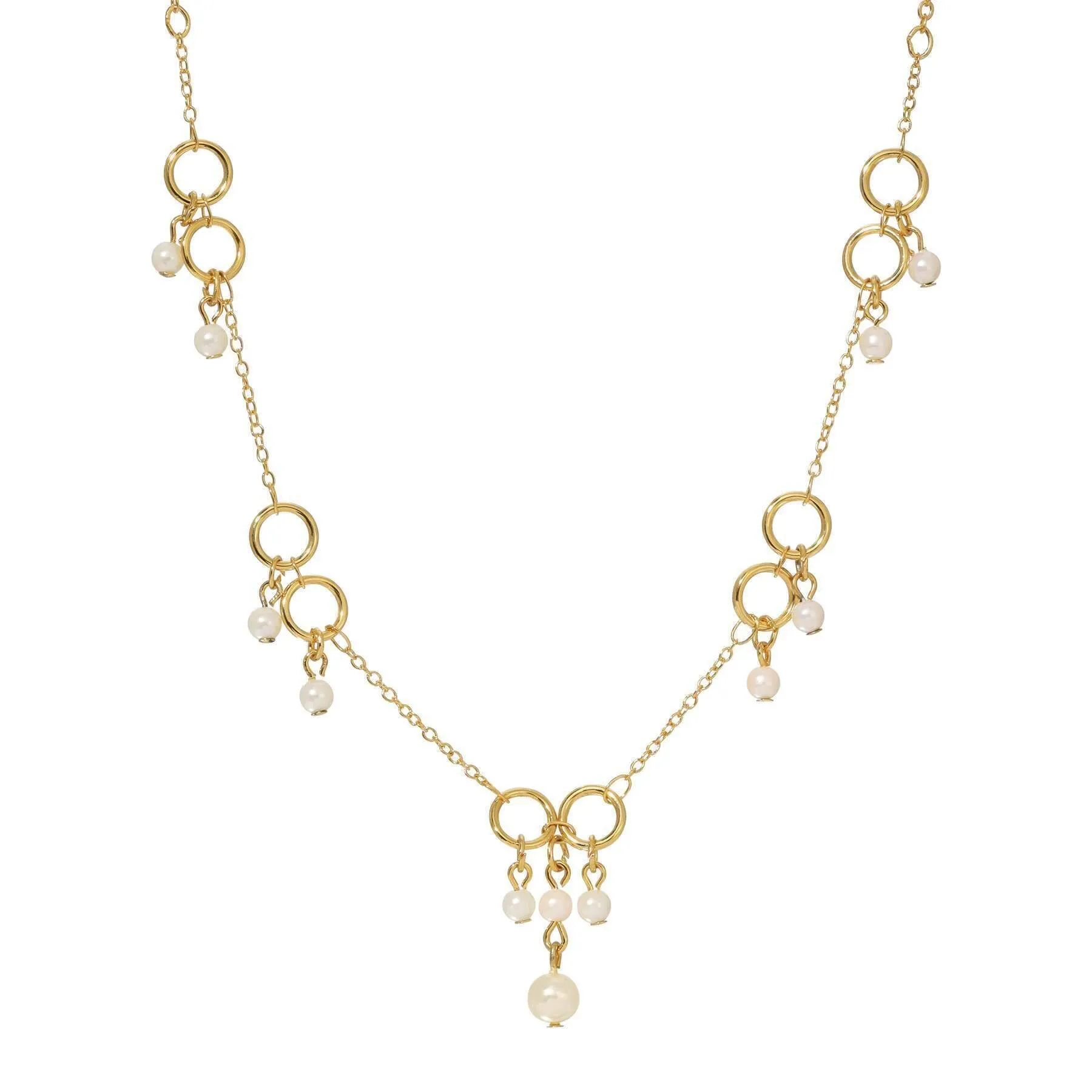 1928 Jewelry Golden Circles & Pearls Drop Necklace 15"   3" Extension Chain 1928 Jewelry