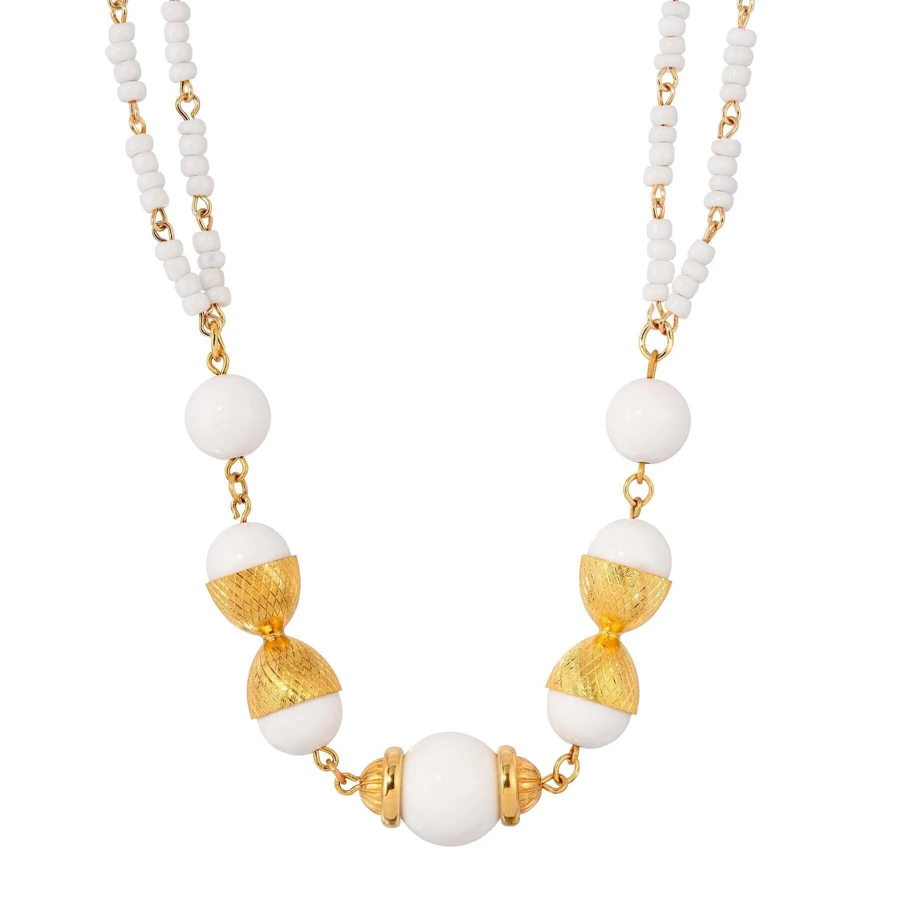 1928 Jewelry Golden Cupule White Bead Necklace 16"   3" Extension 1928 Jewelry