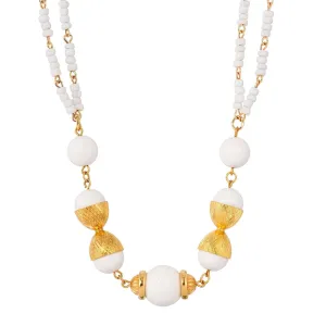 1928 Jewelry Golden Cupule White Bead Necklace 16"   3" Extension 1928 Jewelry