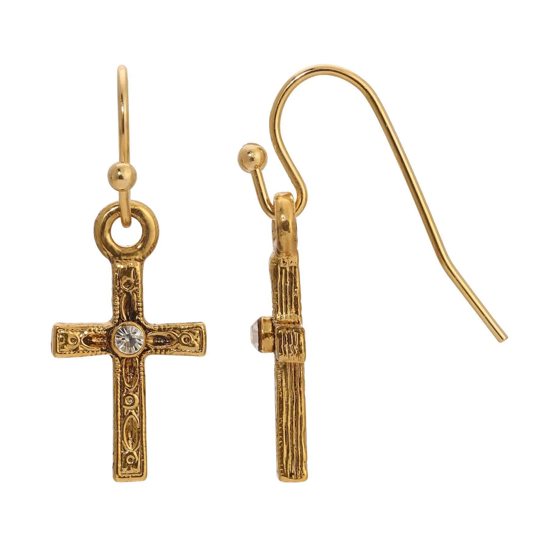 1928 Jewelry Golden Elegance Cross & Clear Crystal Drop Earrings 1928 Jewelry